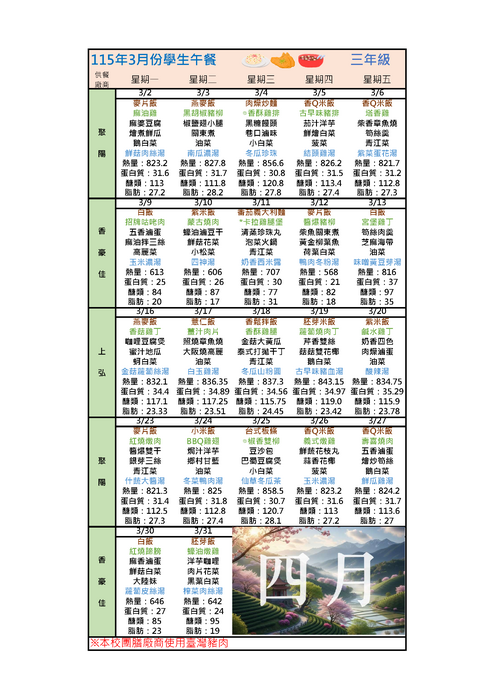 115年3月菜單圖片